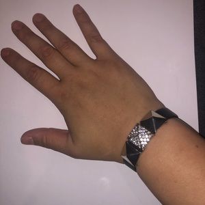 Jewelry: Faux Leather Wrap Bracelet w/ Pyramids